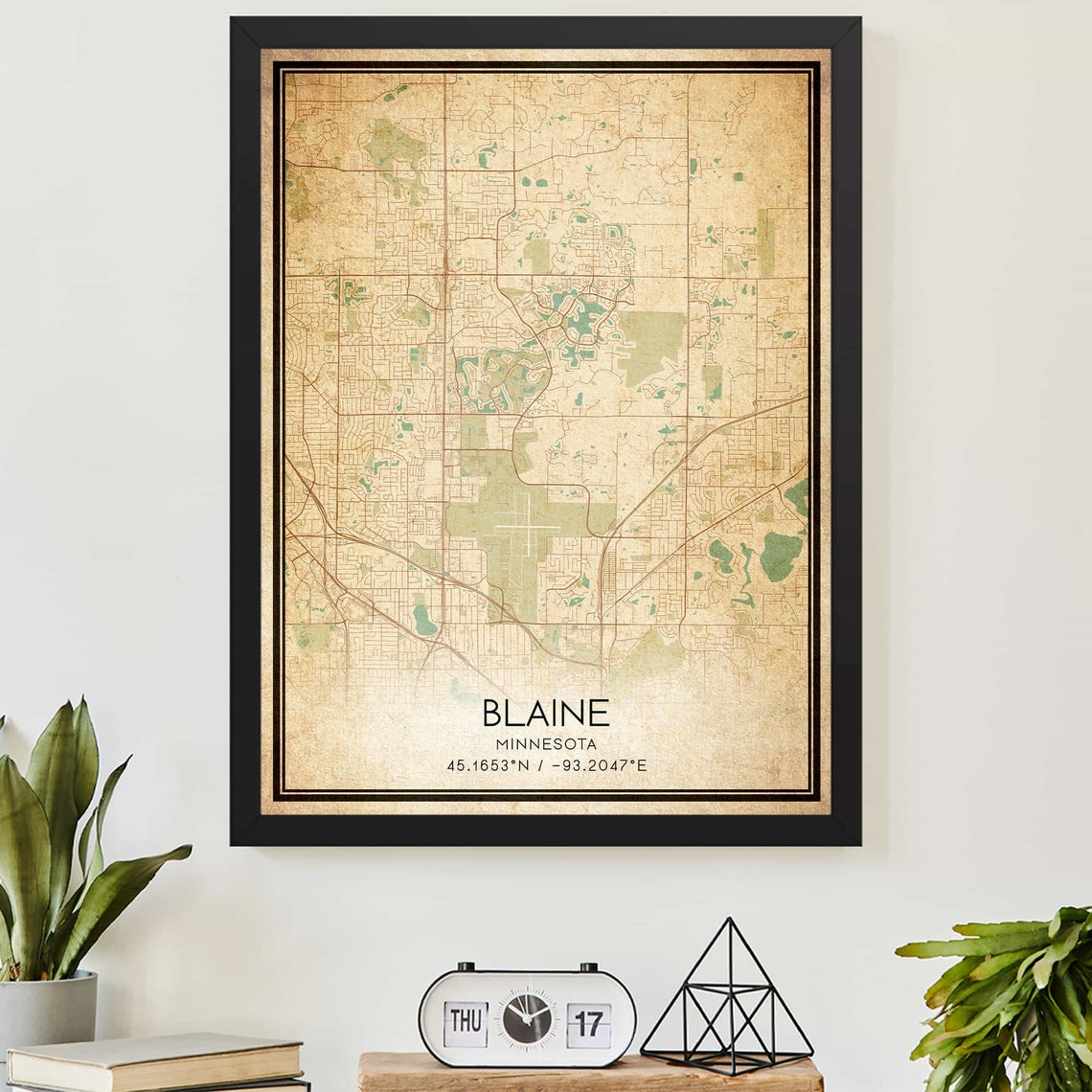 Blaine Minnesota Vintage City Street Map Coordinates Art Poster