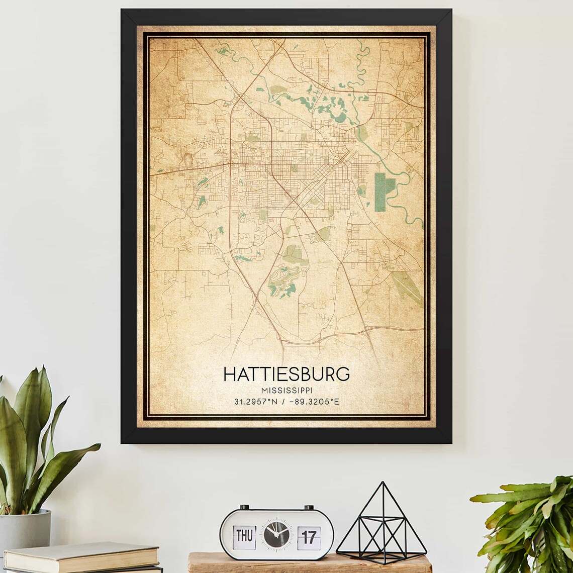 Vintage Hattiesburg Mississippi Map Art Print