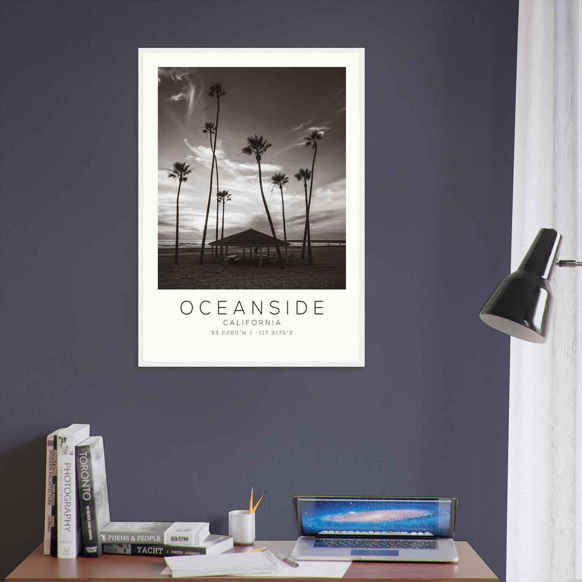 Oceanside California Palm Trees Beach Pavilion Travel Poster - Image 3