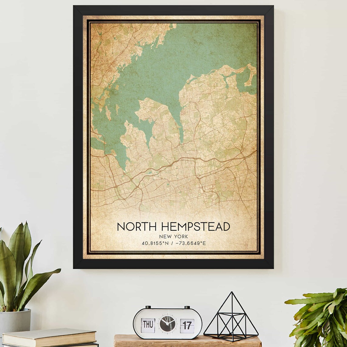 North Hempstead New York Vintage City Map Poster in Classic Style