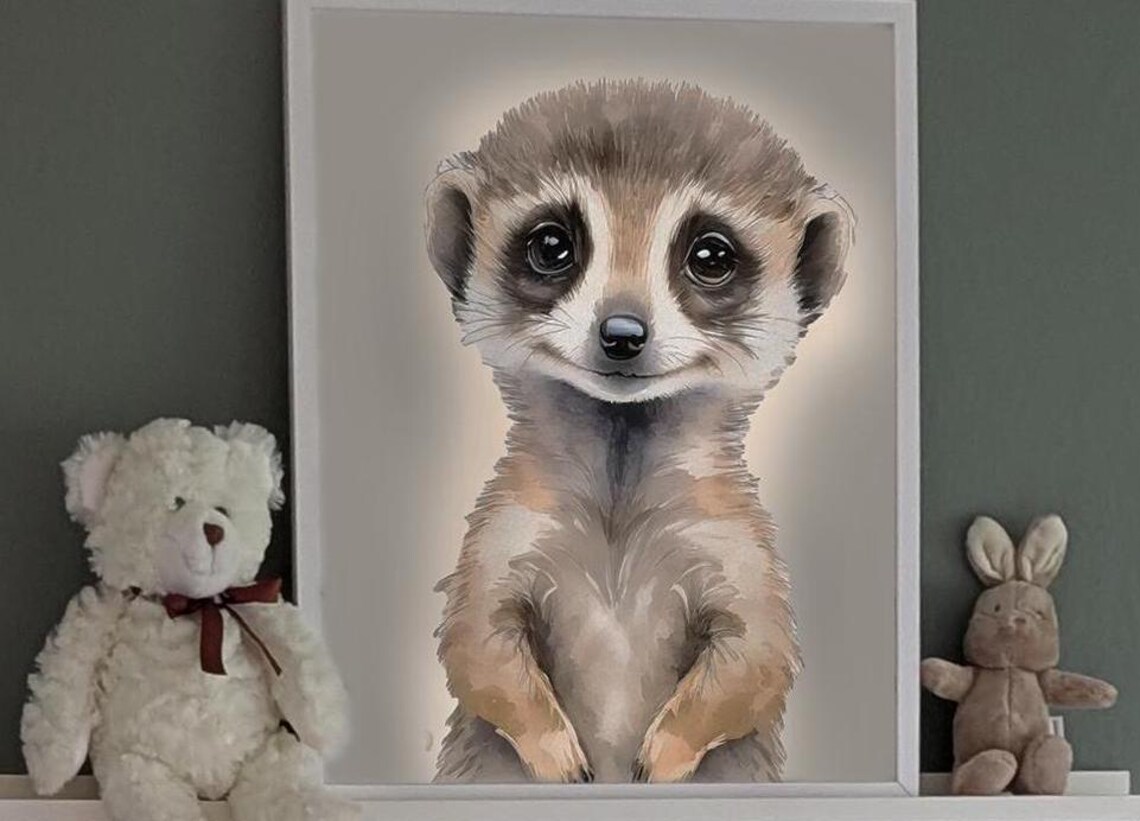 Cute Baby Meerkat Watercolor Portrait Kids Room Nursery Art Poster