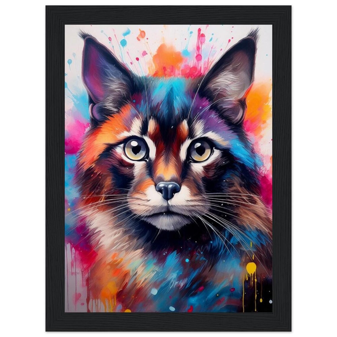 Colorful Watercolor Cat Portrait Splash Art Kids Room Poster