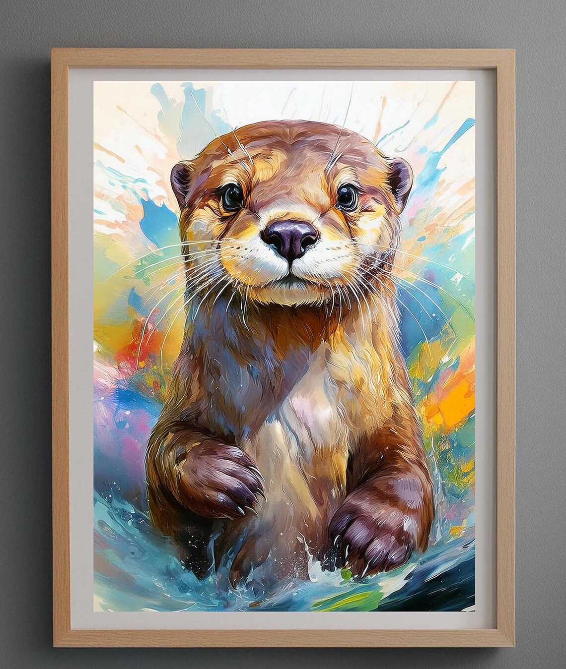 Playful Otter Watercolor Splash Colorful Animal Painting Poster - Image 3