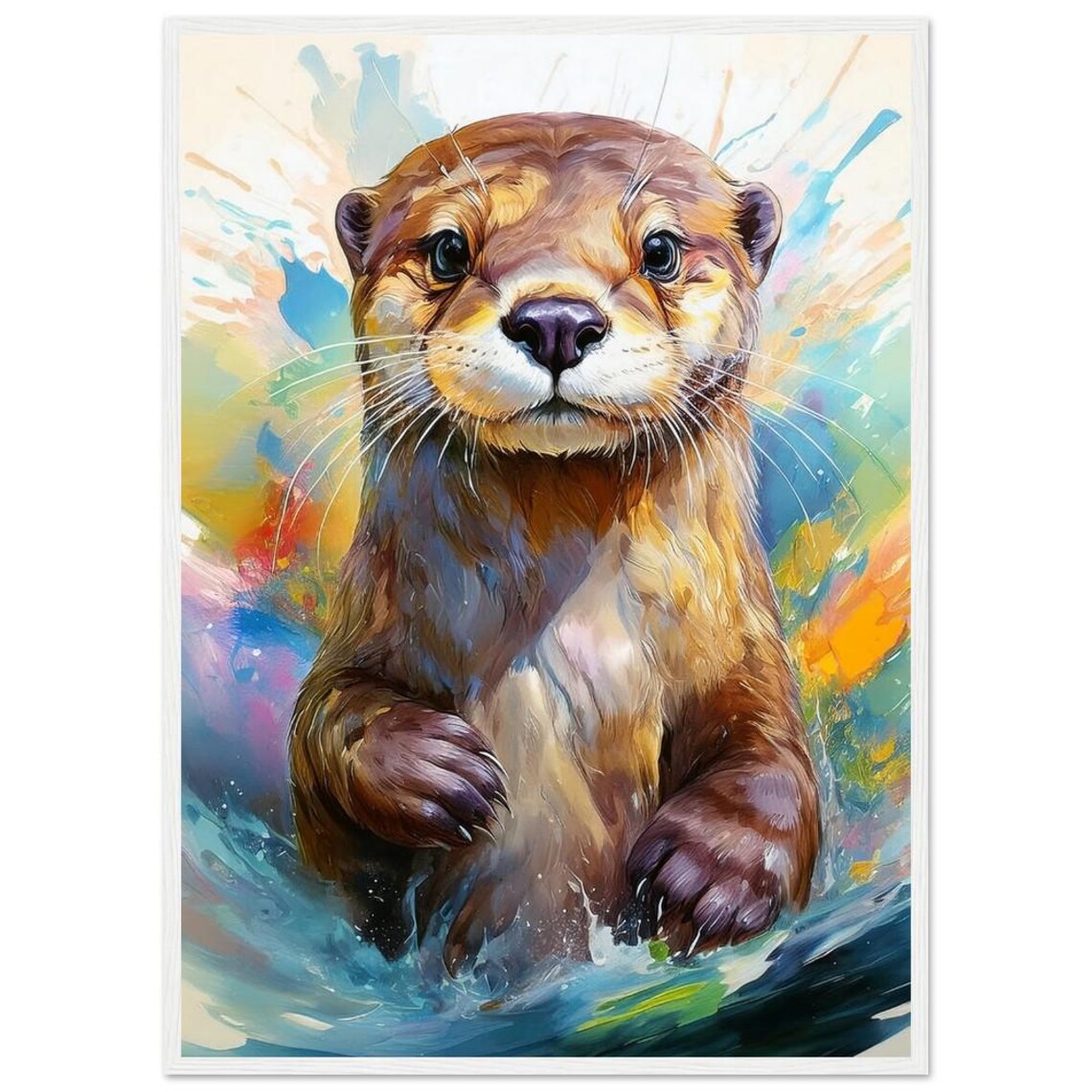 Playful Otter Watercolor Splash Colorful Animal Painting Poster - Image 2