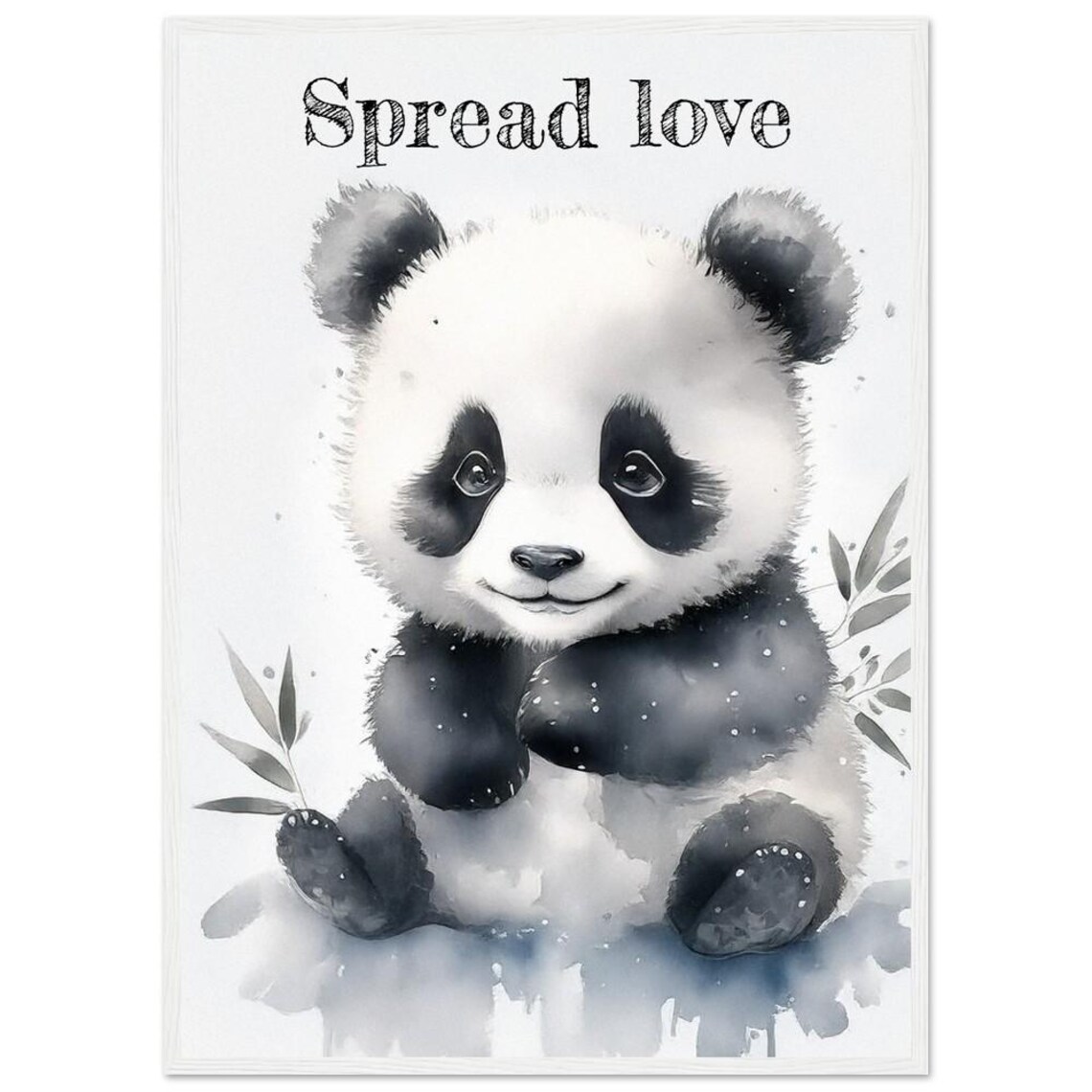 Spread Love Watercolor Baby Panda Nursery Kids Room Art Poster - Image 3