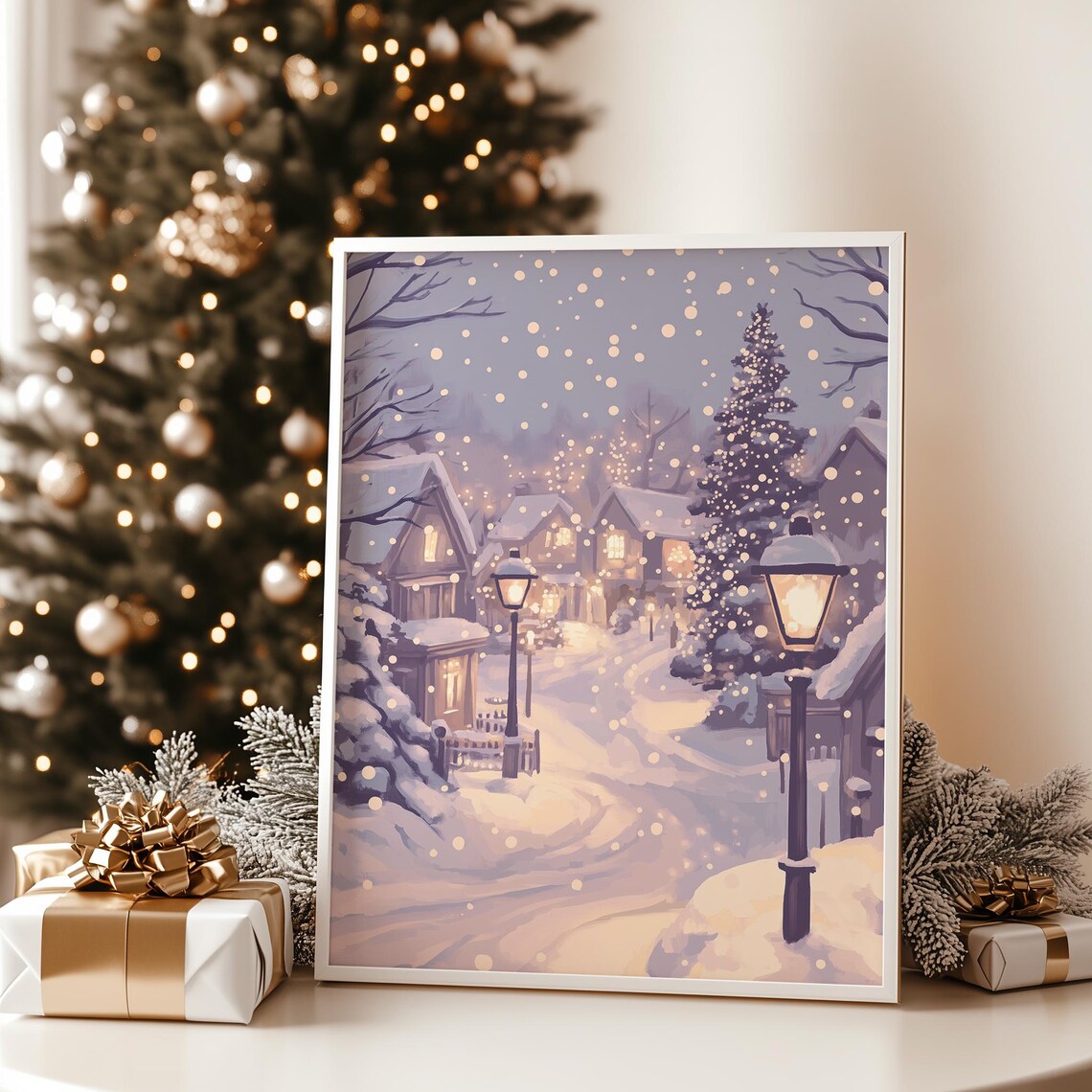 Christmas Village Painting, Winter Holiday Decor - Image 2