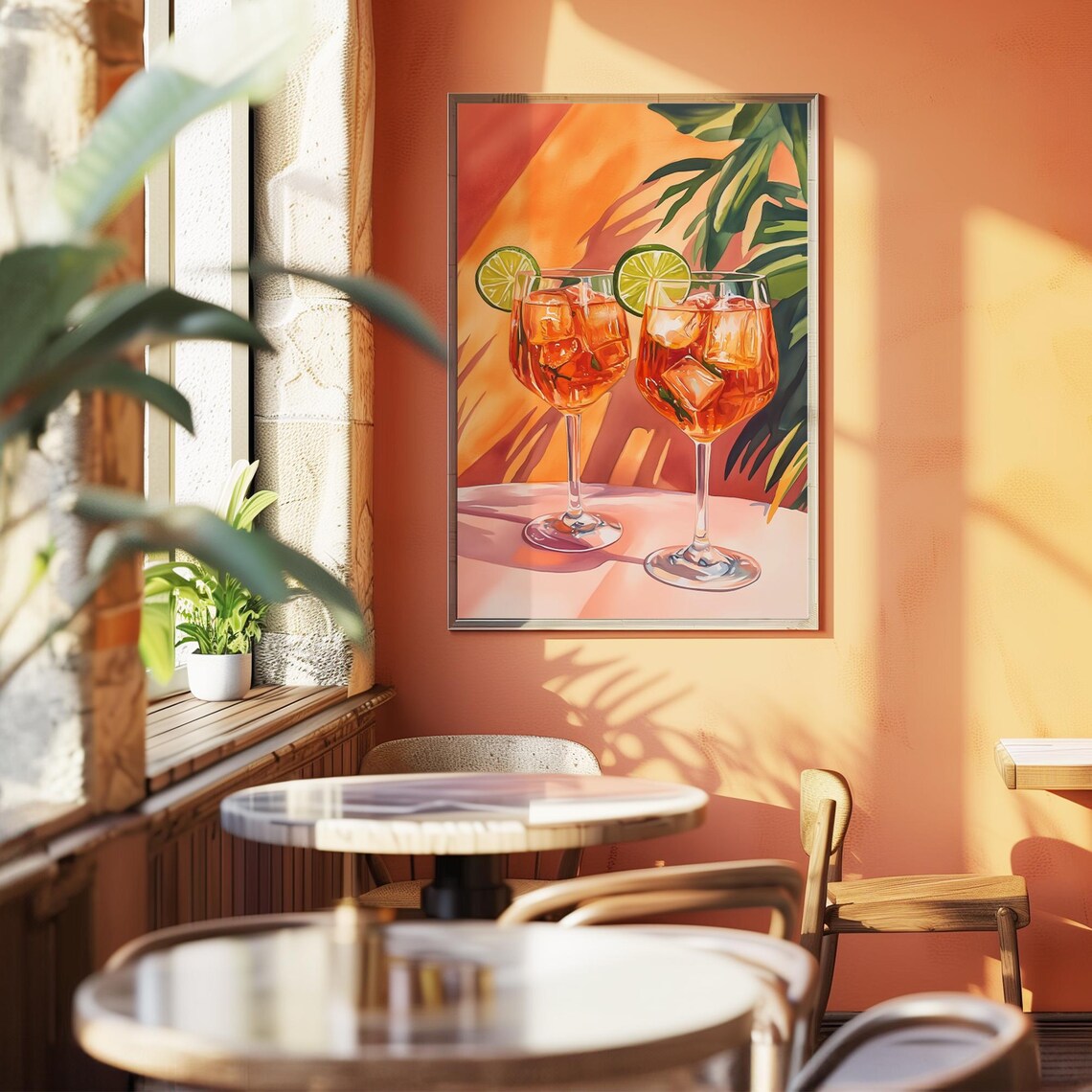 Aperol Spritz Cocktail Two Glasses Bar Cart Art Painting Poster - Image 2