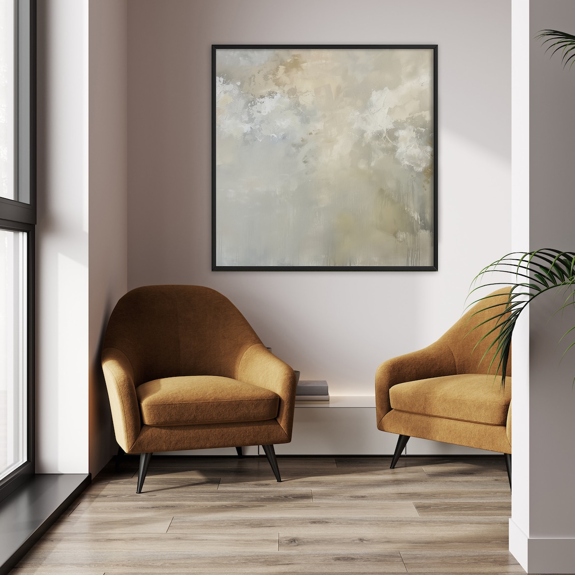 Modern Abstract Square, Japandi Brush Strokes - Image 3