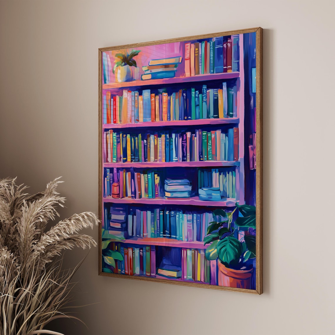 Bookshelf Painting, Colorful Abstract Book Lover - Image 4