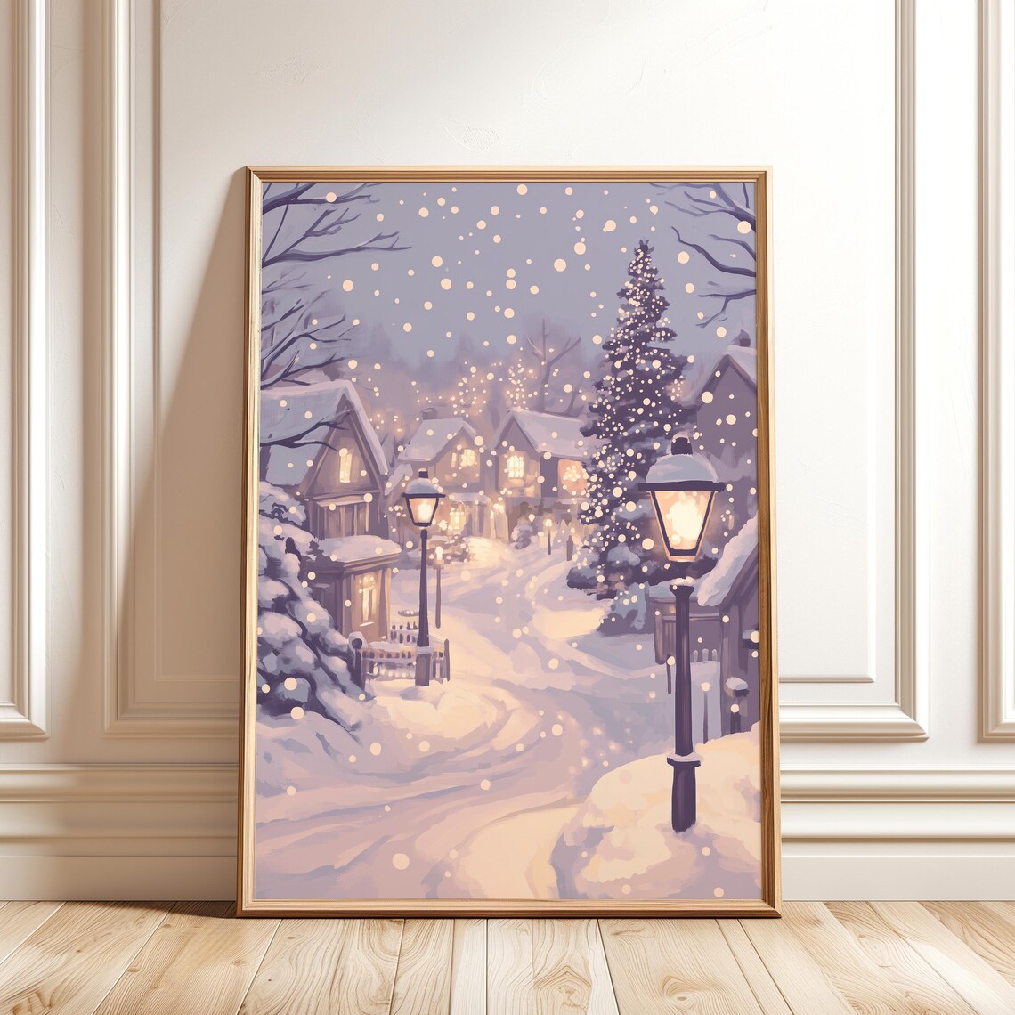 Christmas Village Painting, Winter Holiday Decor