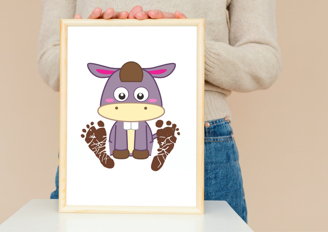 Cute Purple Donkey Baby Footprint Nursery Keepsake Art Poster - Image 4
