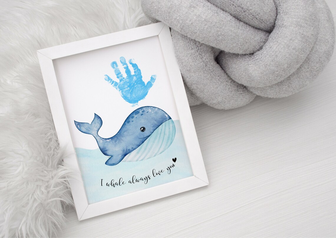 I Whale Always Love You Watercolor Whale Handprint Art Poster - Image 4