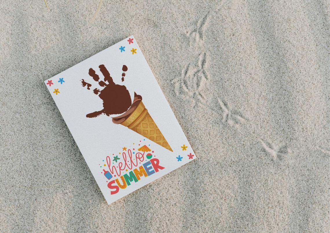 Hello Summer Handprint Ice Cream Cone Colorful Kids Decor Art Poster - Image 4