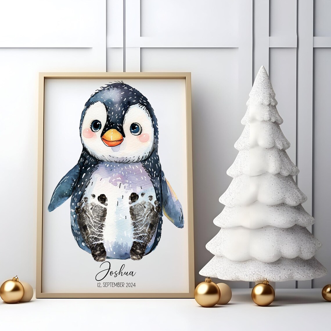 Personalized Penguin Footprints Nursery Art Print - Image 2