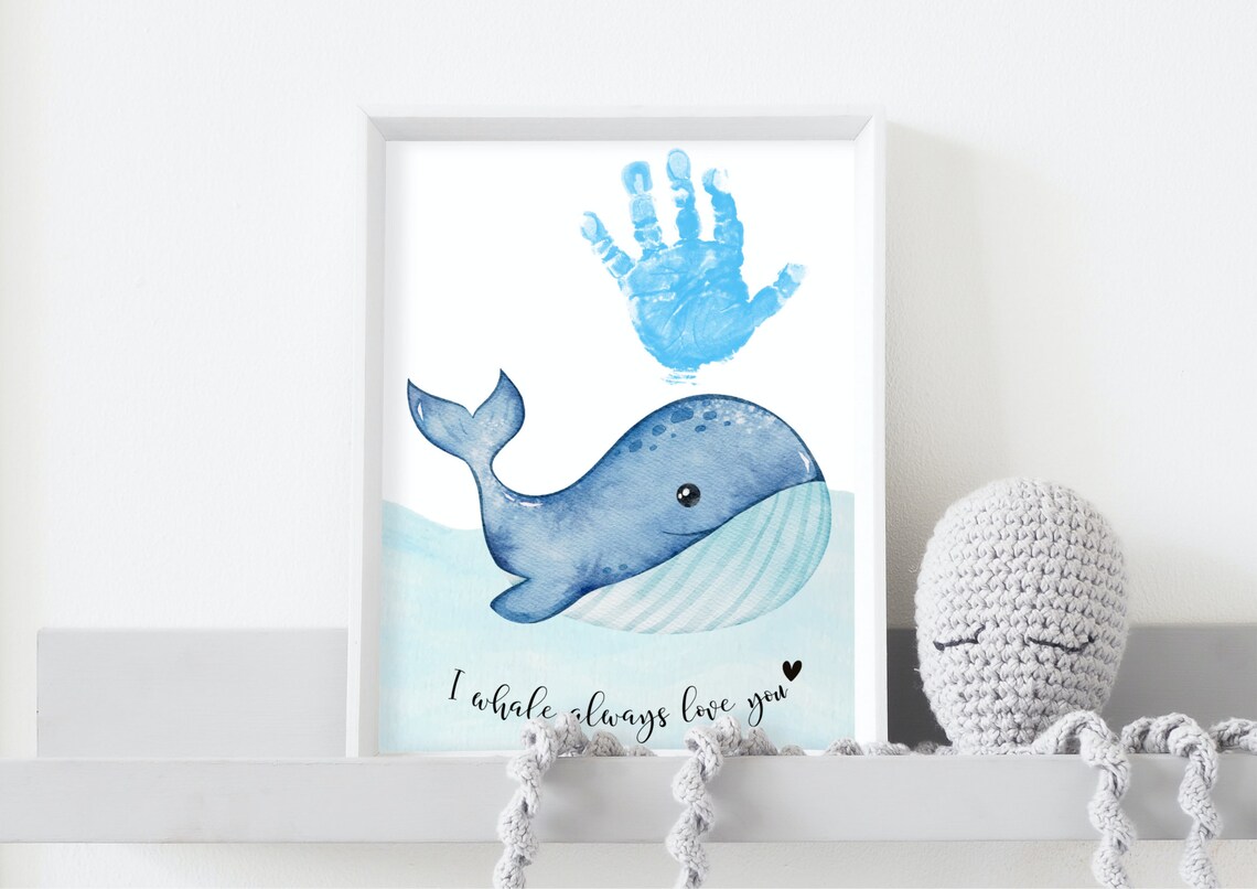 I Whale Always Love You Watercolor Whale Handprint Art Poster - Image 2