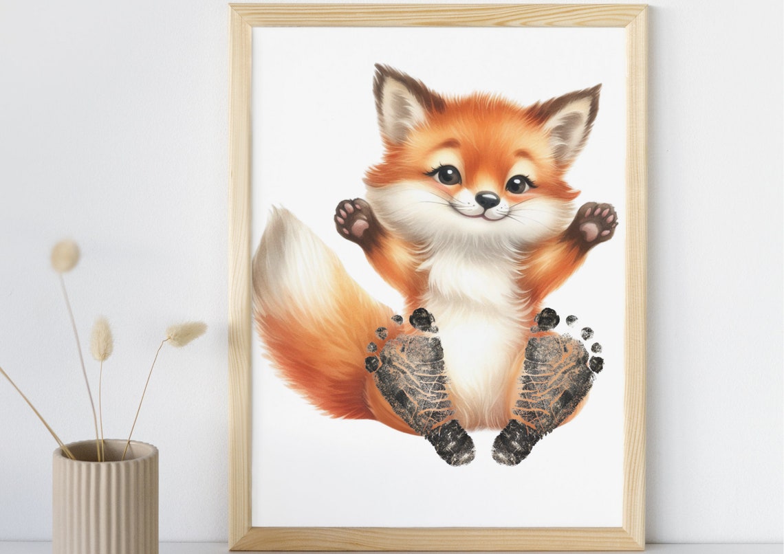 Adorable Red Fox With Baby Footprint Nursery Keepsake Poster - Image 3