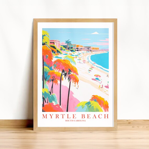 Myrtle Beach South Carolina Palm Shore Vintage Travel Poster