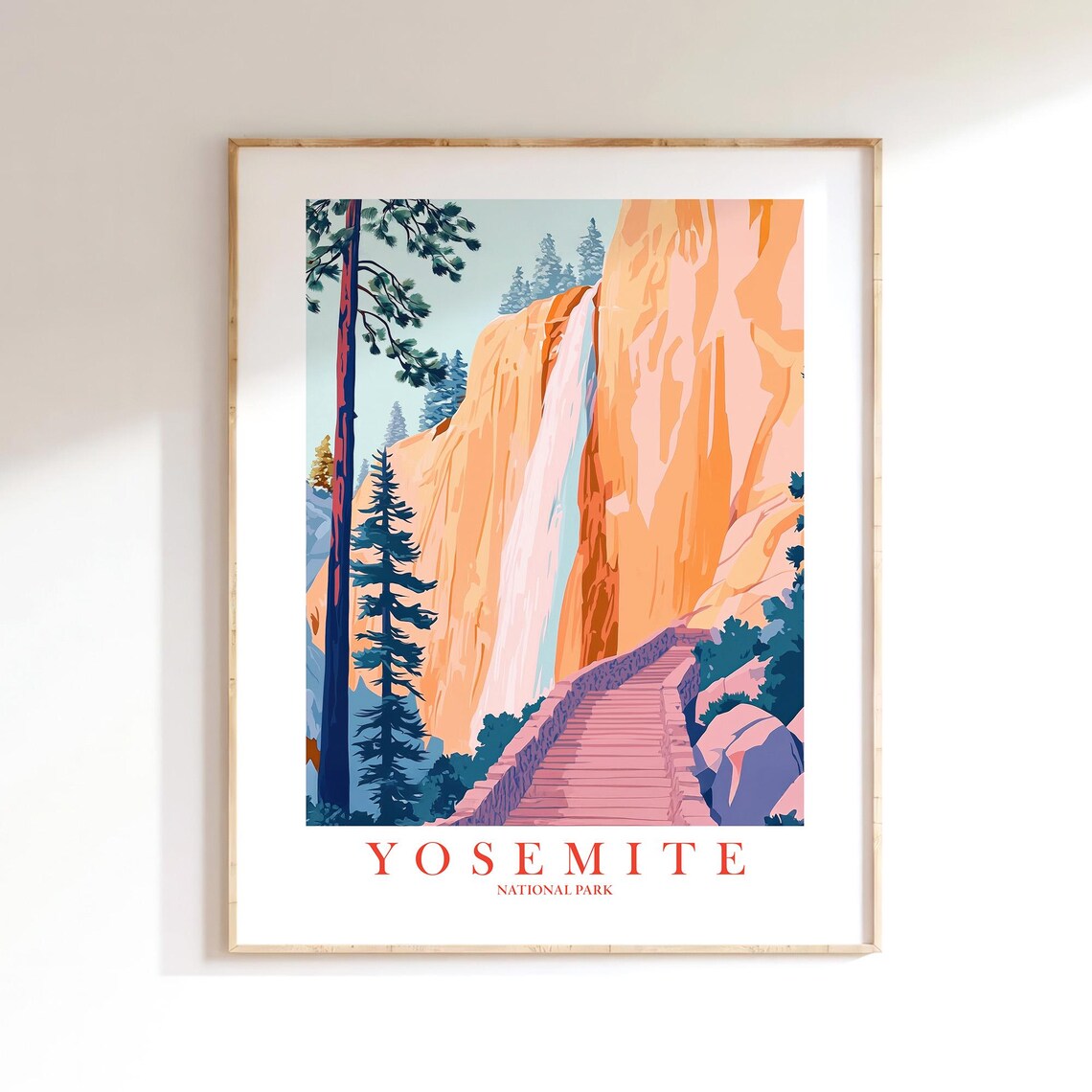 Yosemite National Park Waterfall Trail Colorful Landscape Art Poster