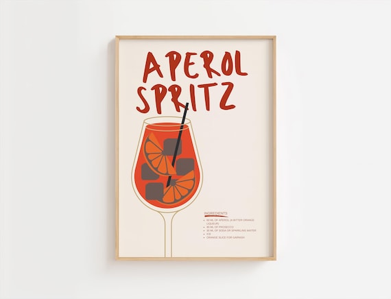 Aperol Spritz Cocktail Recipe Retro Orange Summer Bar Poster