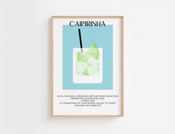 Caipirinha Brazilian Cachaca Lime Cocktail Recipe Print Kitchen Art
