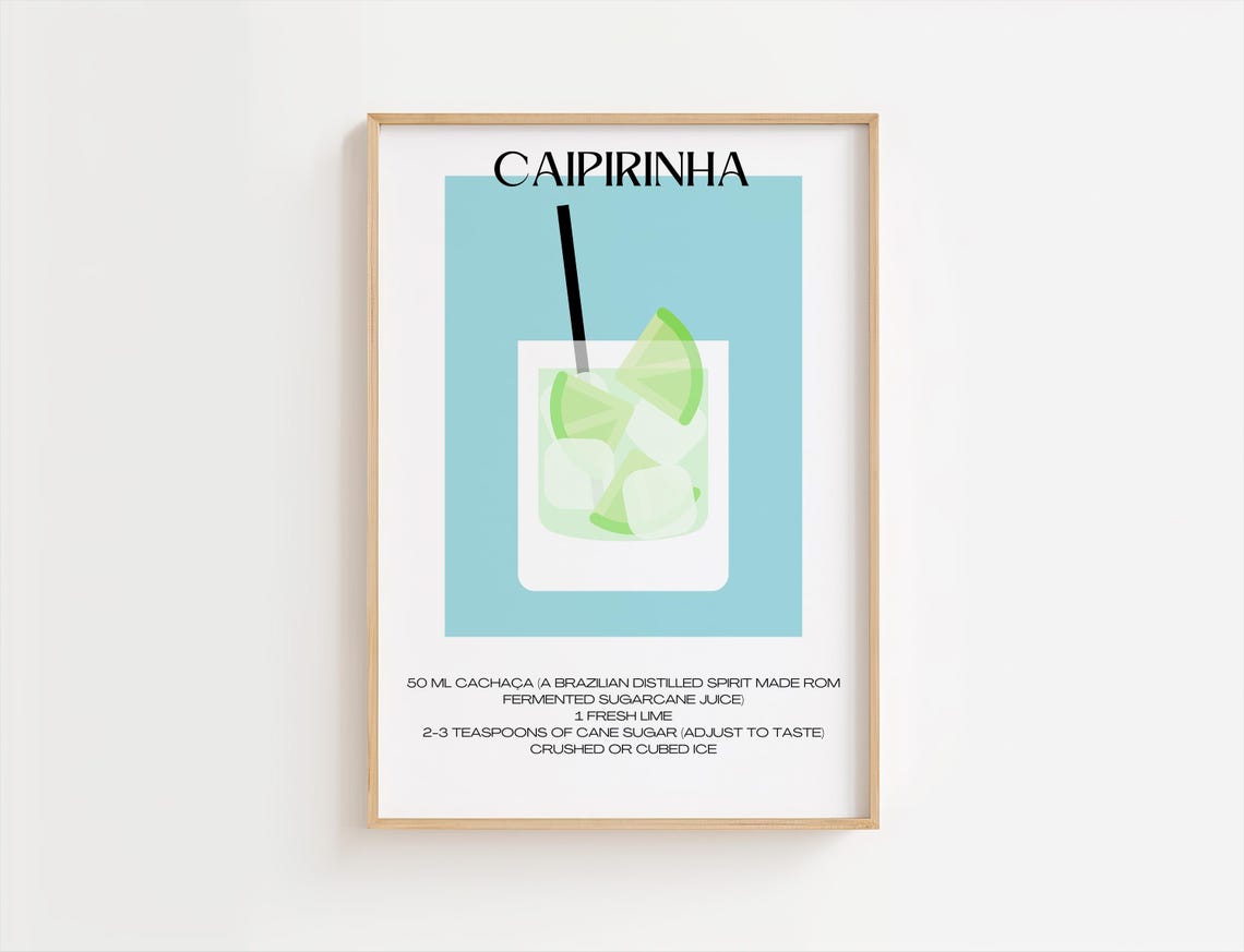Caipirinha Brazilian Cachaca Lime Cocktail Recipe Print Kitchen Art