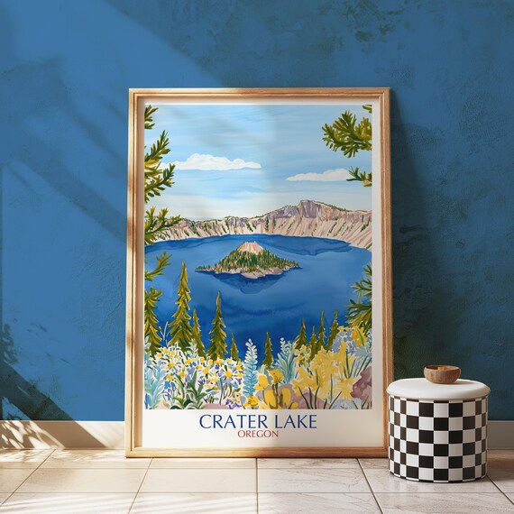 Crater Lake Oregon National Park Vintage Travel Style Poster