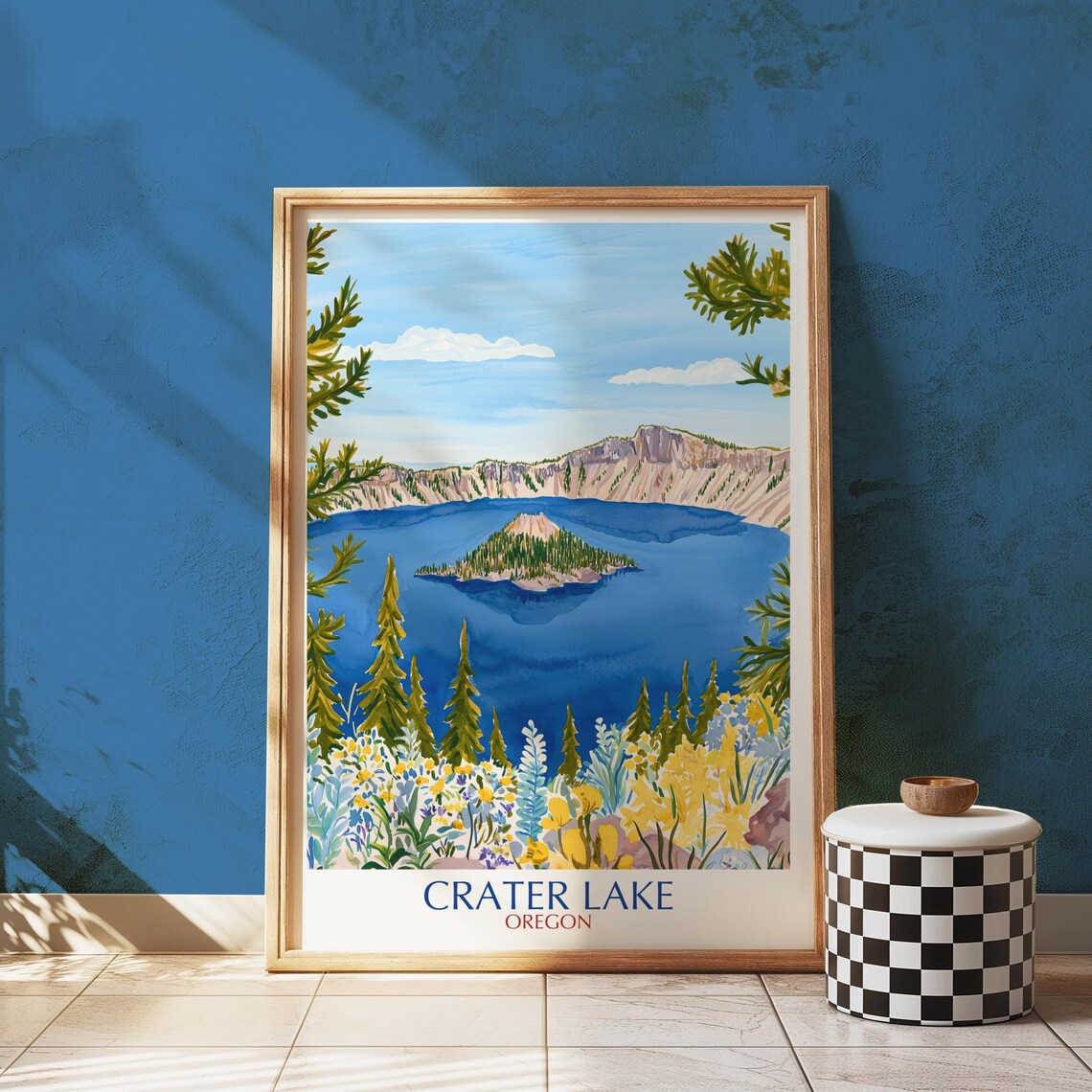 Crater Lake Oregon National Park Vintage Travel Style Poster
