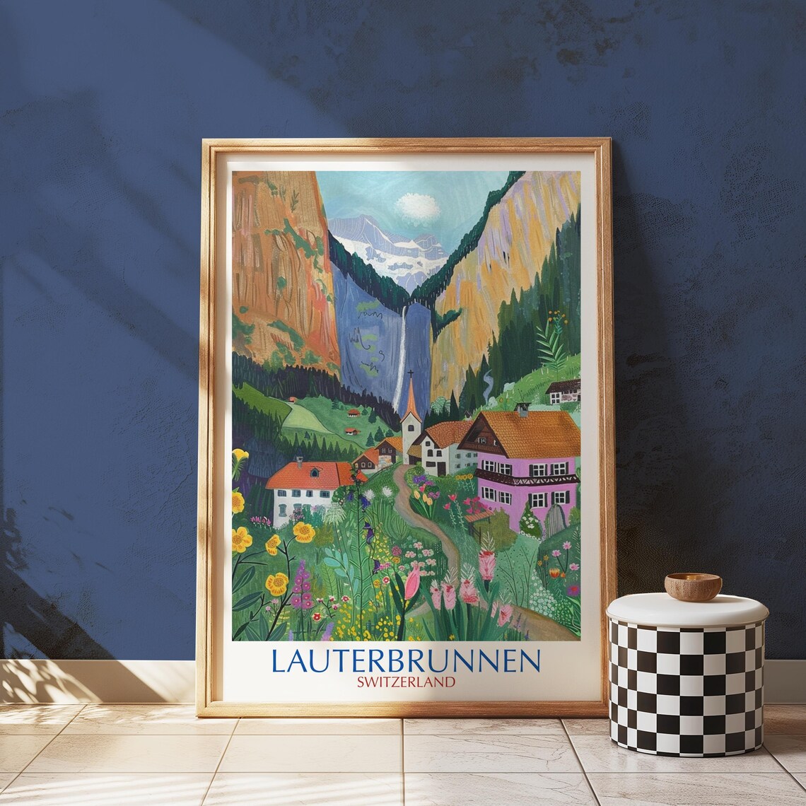Lauterbrunnen Switzerland Valley Waterfall Village Travel Poster Decor