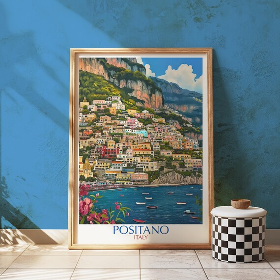 Positano Italy Print, Amalfi Coast Travel Poster