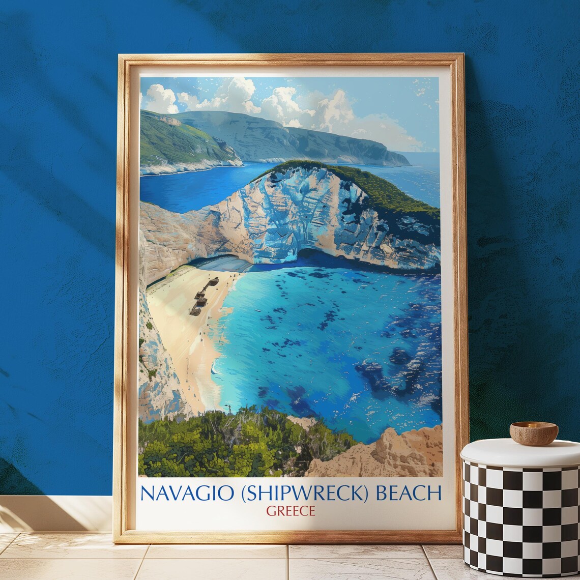 Navagio Shipwreck Beach Greece Vintage Travel Poster Zakynthos Cove