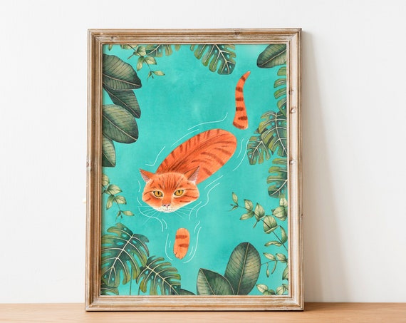 Orange Cat Art Print, Kids Room Decor