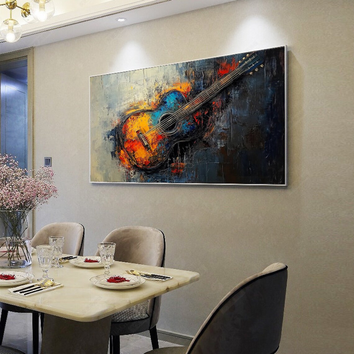Vibrant Flaming Acoustic Guitar Music Lover Wall Decor Poster - Image 5