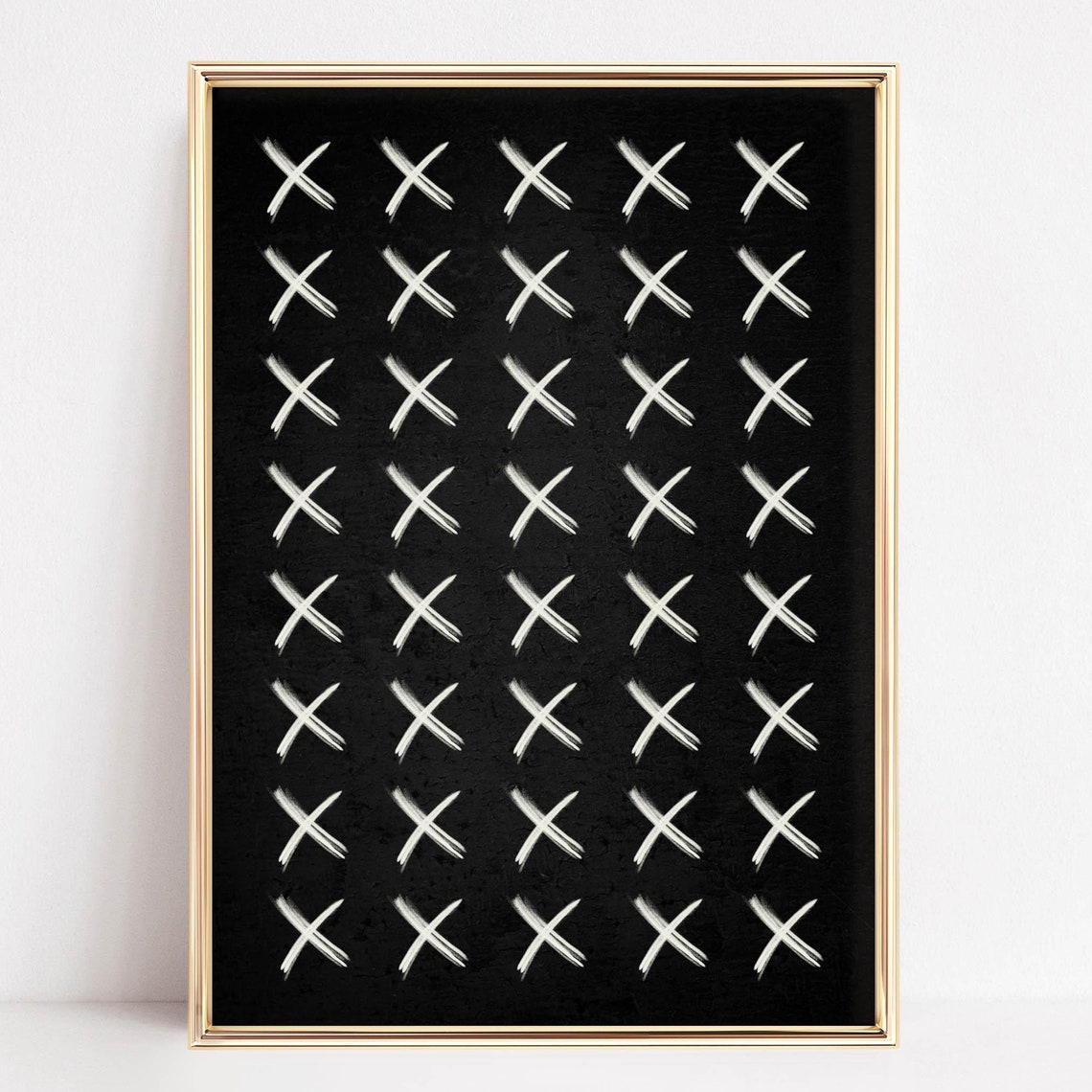 White X Marks Pattern On Black Minimalist Halloween Wall Decor Print