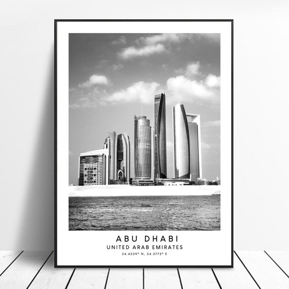 Abu Dhabi Black and White Travel Poster, Minimalist