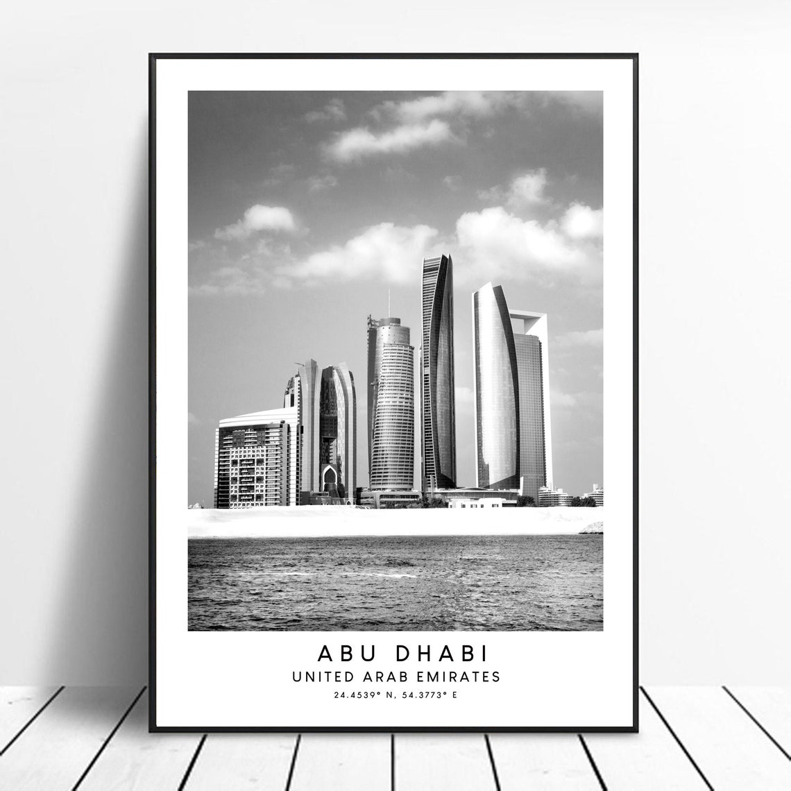 Abu Dhabi Black and White Travel Poster, Minimalist