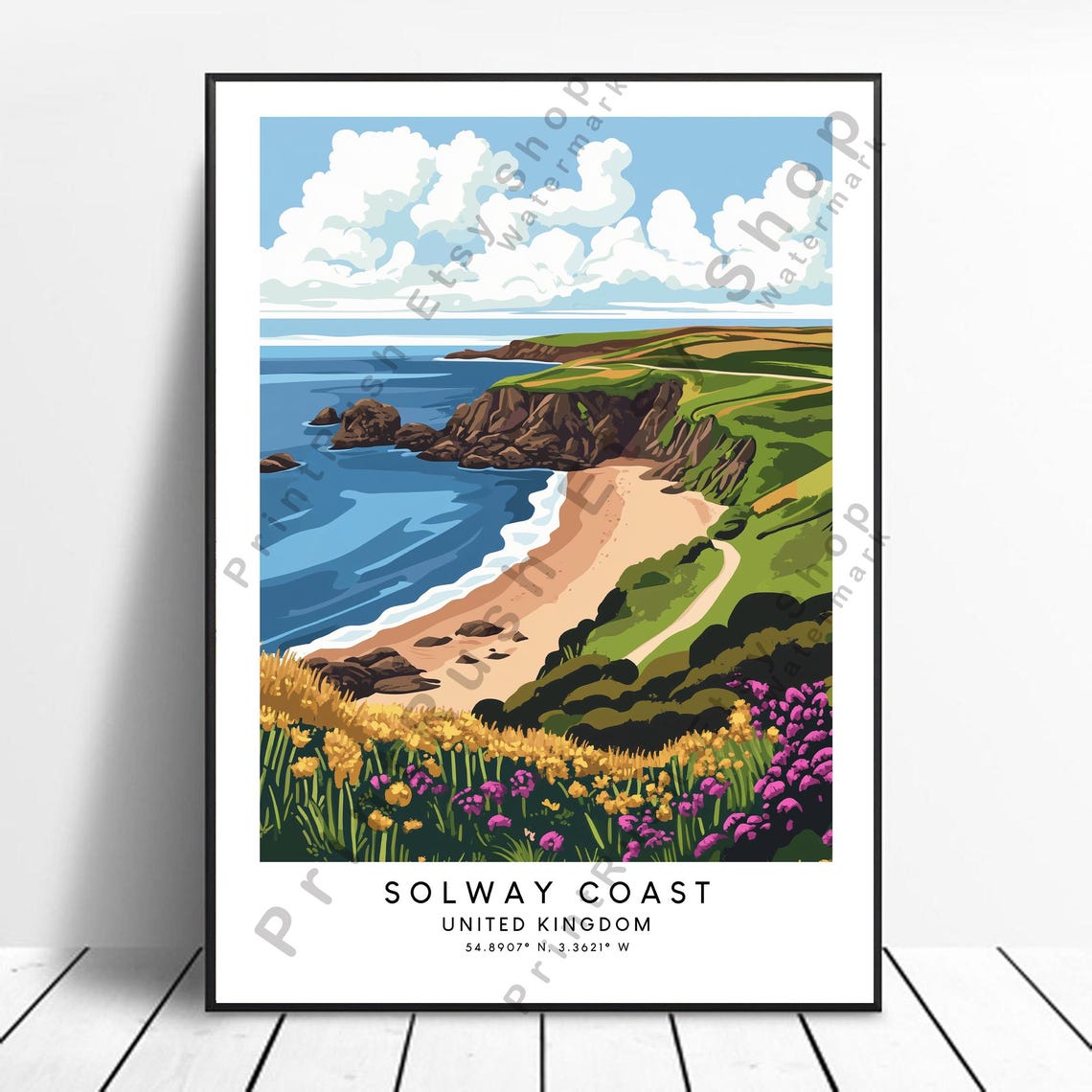 Solway Coast United Kingdom Cliffs Beach Vintage Travel Poster
