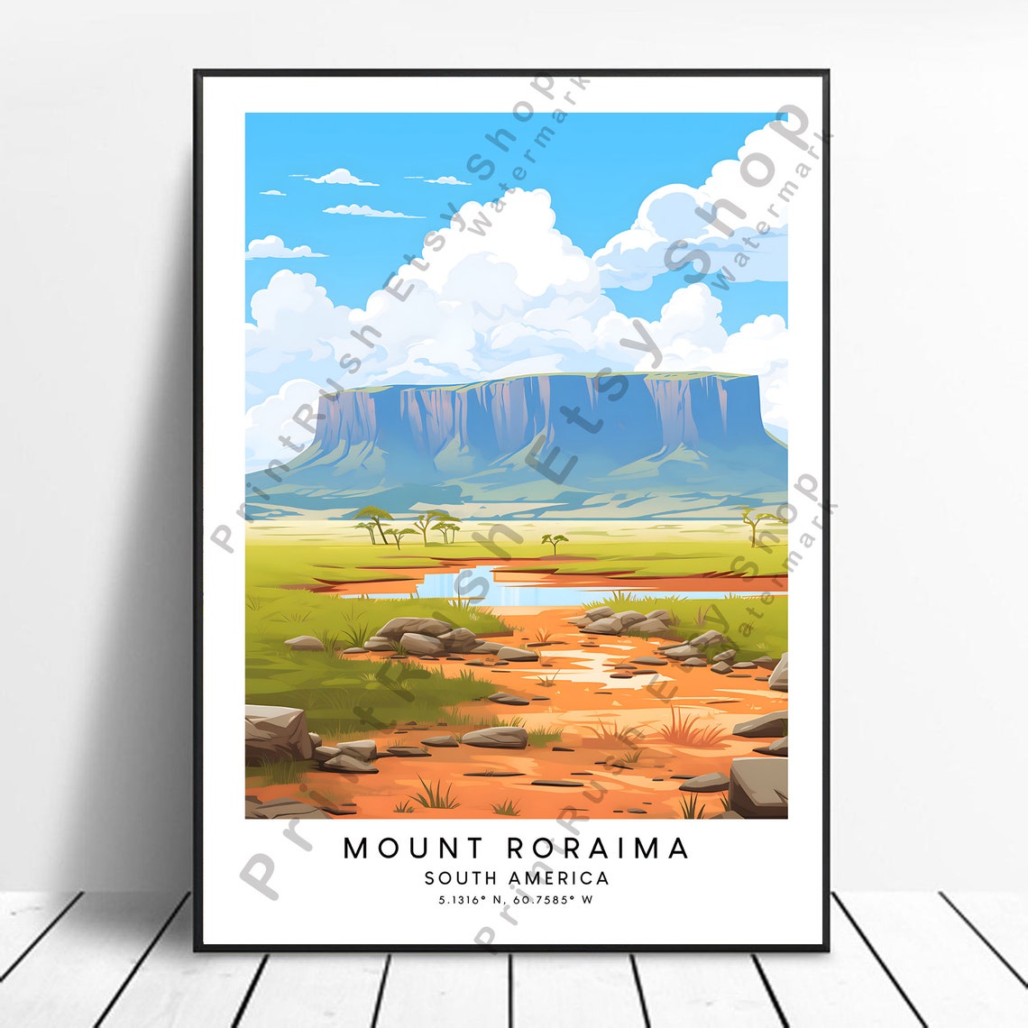 Mount Roraima South America Tabletop Mountain Colorful Travel Poster
