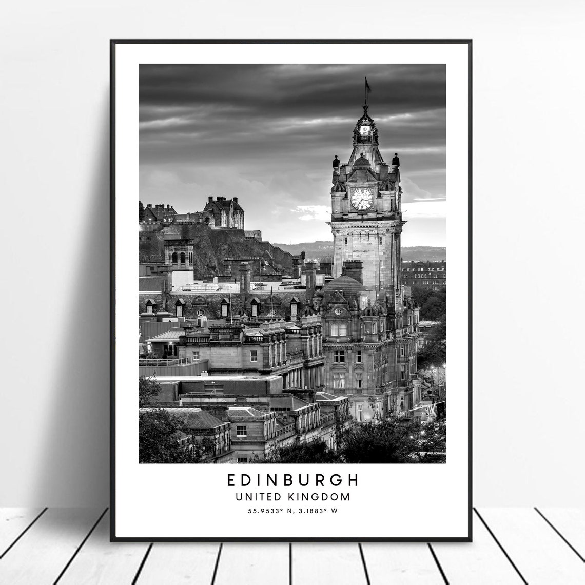 Edinburgh Scotland Black And White Travel Poster