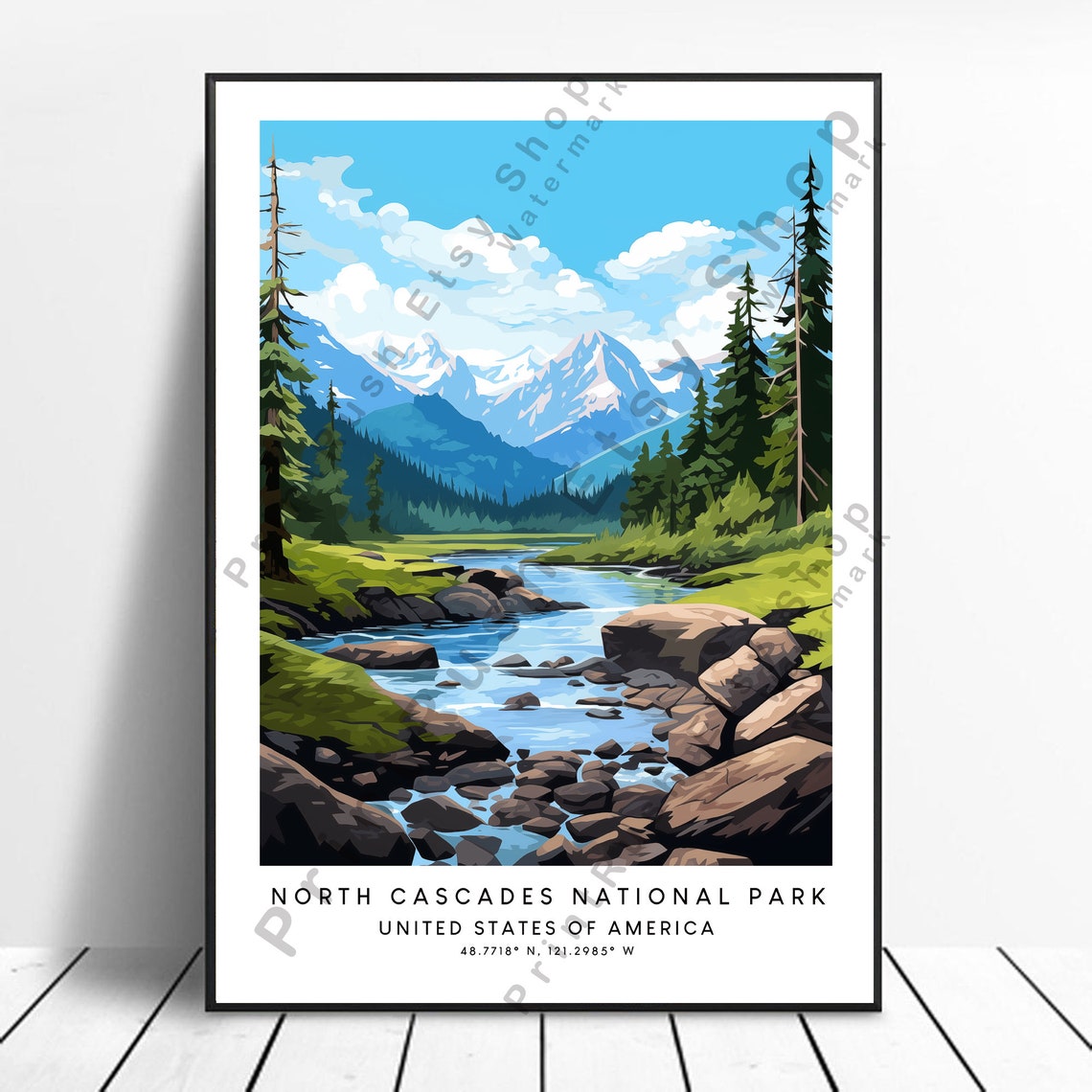 North Cascades National Park Travel Print Colourful Poster Minimalist Wall Art Home Dcor Gift