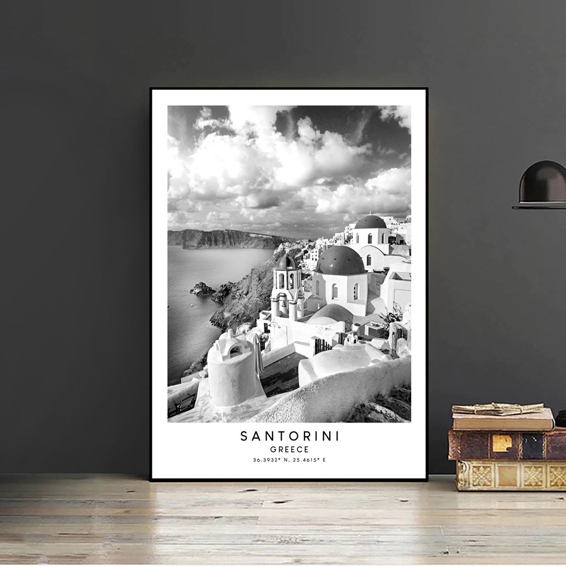 Santorini Travel Poster, Black and White Europe View - Image 2