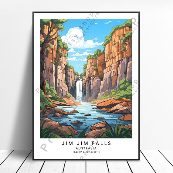 Australia Travel Print Colourful Jim Falls Poster Wall Art Home Dcor Illustration