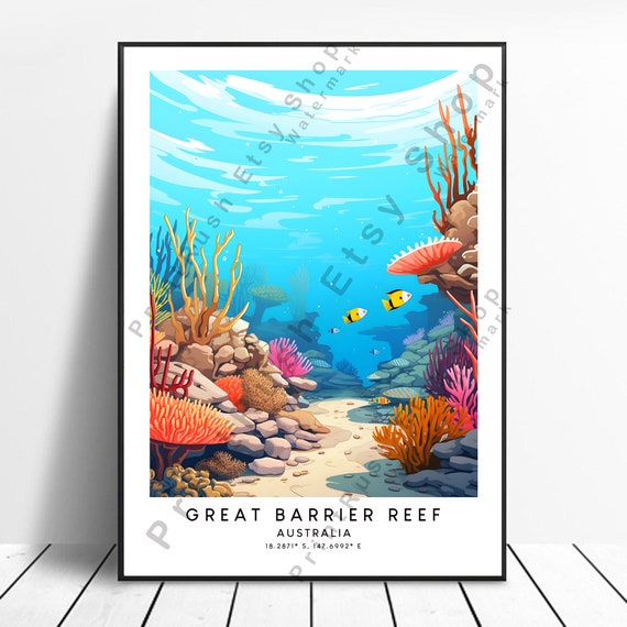 Great Barrier Reef Print Colourful Poster Coral Wall Minimalist Artwork Gift