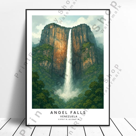 Angel Falls Illustration Art Poster Home Decor Wall Print Venezuela Travel Colourful Gift