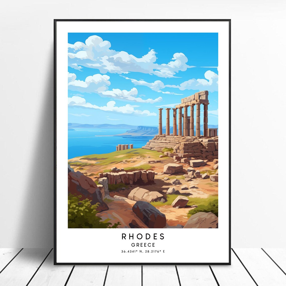 Rhodes Greece Travel Poster, Lindos Colourful Print