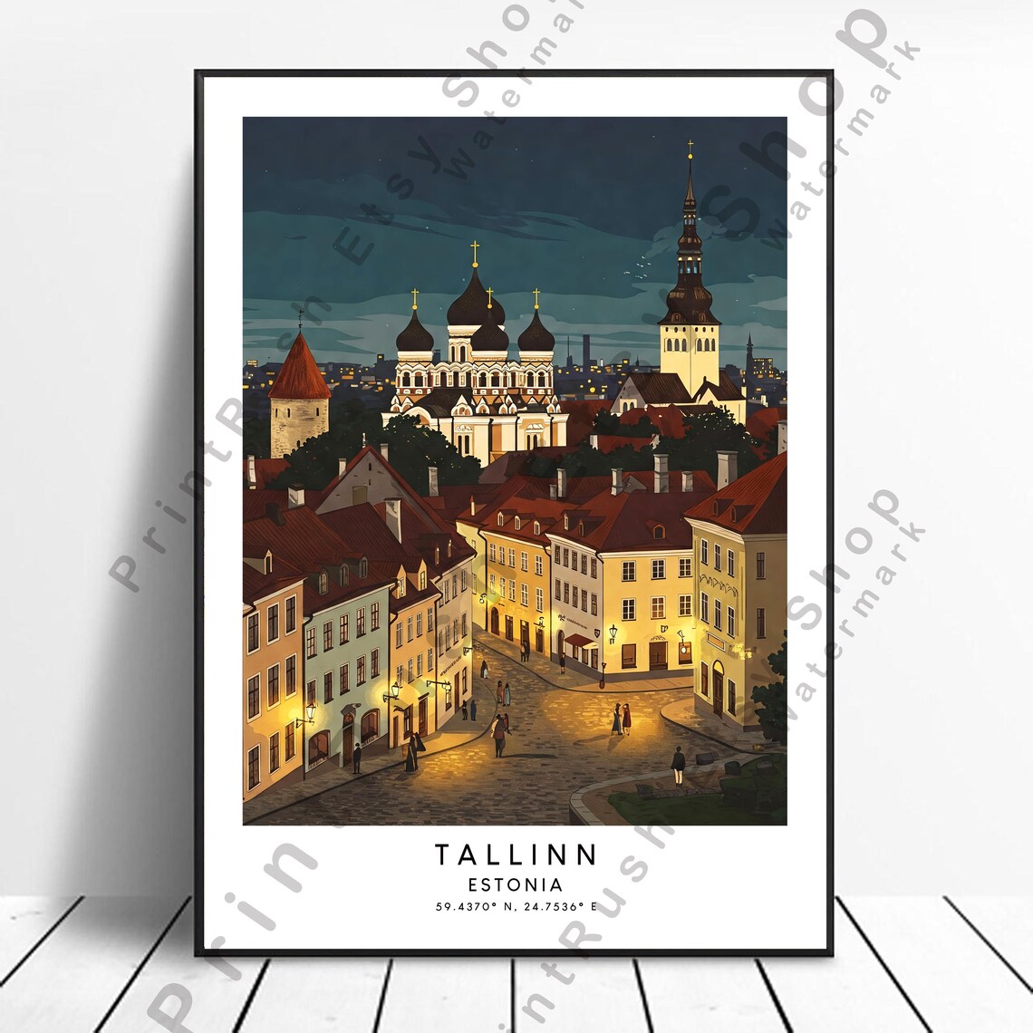 Tallinn Estonia Travel Print Illustration Art Poster Skyline Wall Home Dcor Gift