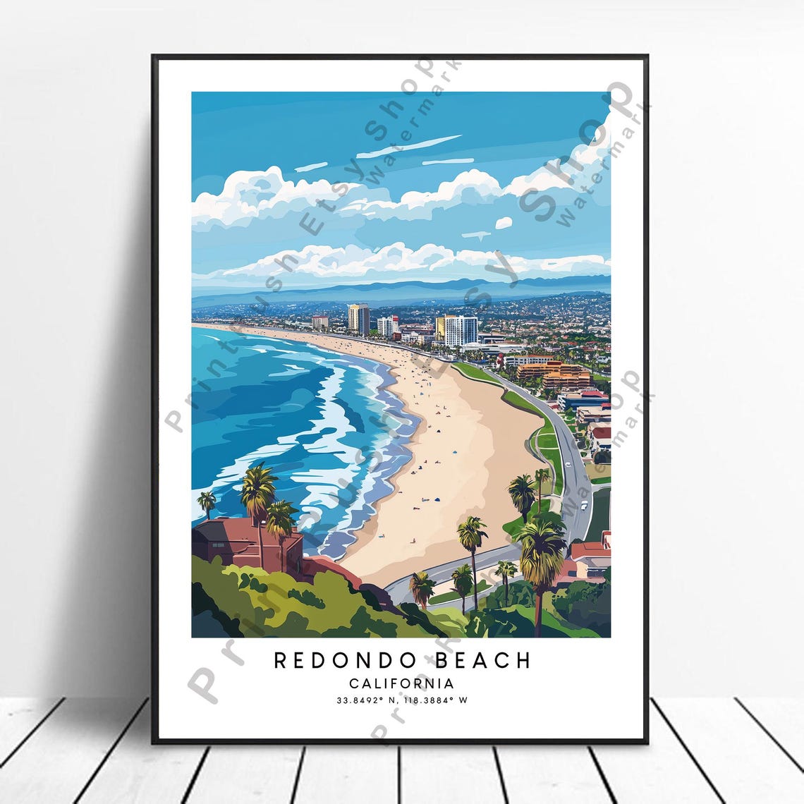 Travel Print Colourful Redondo Beach Minimalist Poster Home Dcor Wall Art Hanging Gift