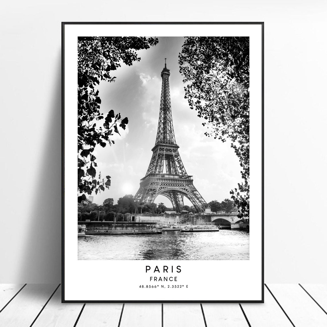 Paris Travel Print, Minimalist City Coordinates Poster
