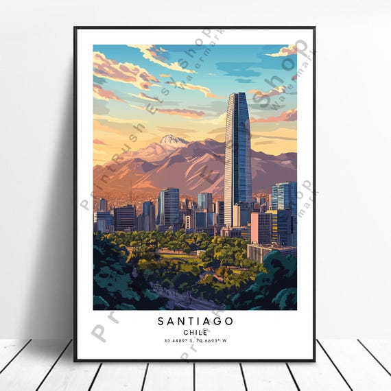 Chile Travel Print Santiago Poster Wall Art Hanging Home Decor Colourful Gift