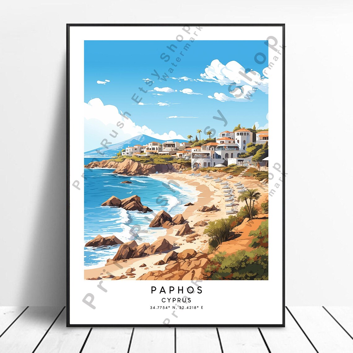 Paphos Cyprus Colourful Gift Travel Poster