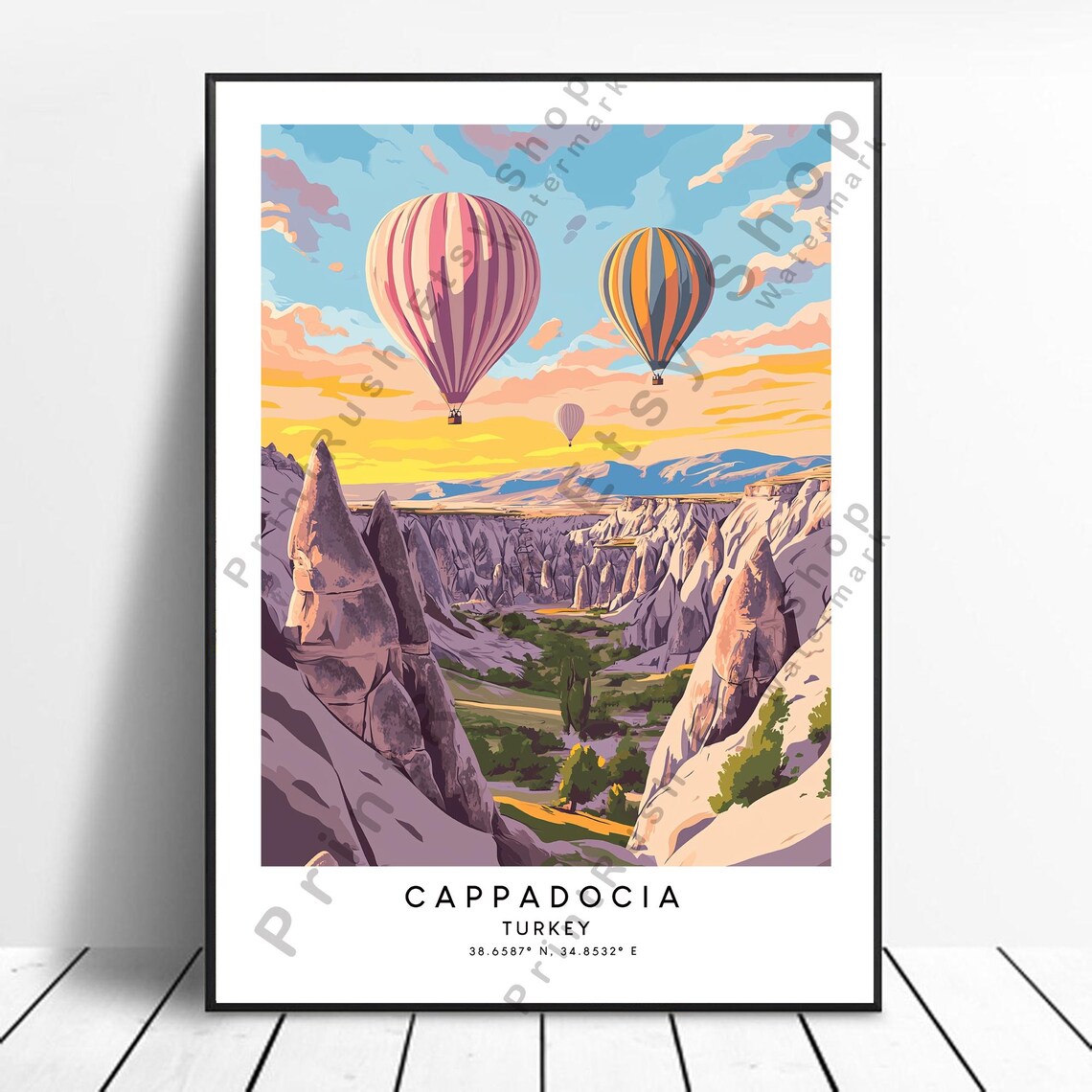 Cappadocia Turkey Hot Air Balloons Fairy Chimneys Travel Art Poster
